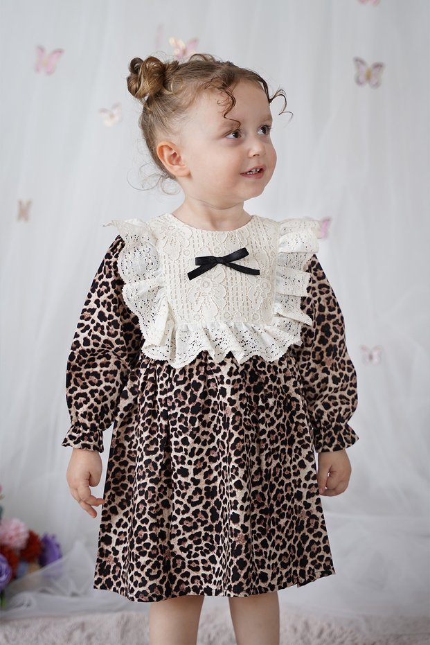 Girl's Dress Leopard Dress Long Sleeve Bowknot Special Occasion Birthday Party Casual Baby Dress