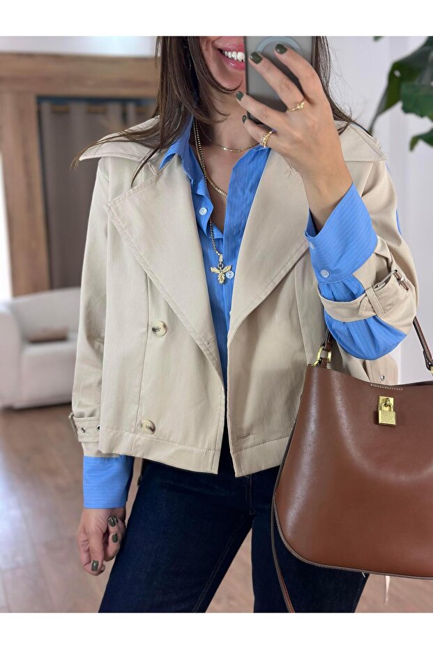 سترة مخططة من قماش البوبلين - 4