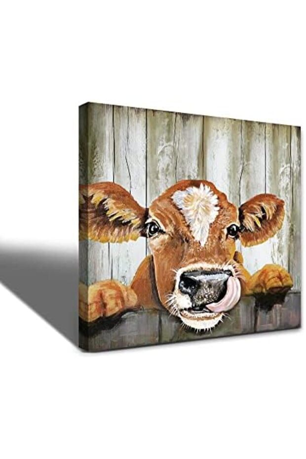 ALAYRA Large Rustic Farmhouse Canvas Wall Art Bull Head 30x40 cm for Living Room & Bedroom