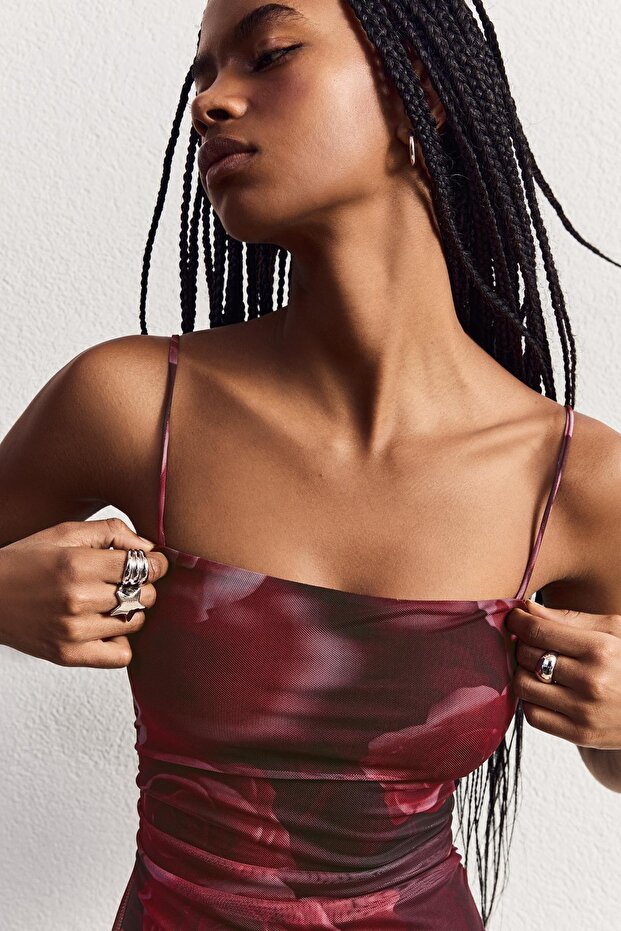 Desenli mini elbise - 3