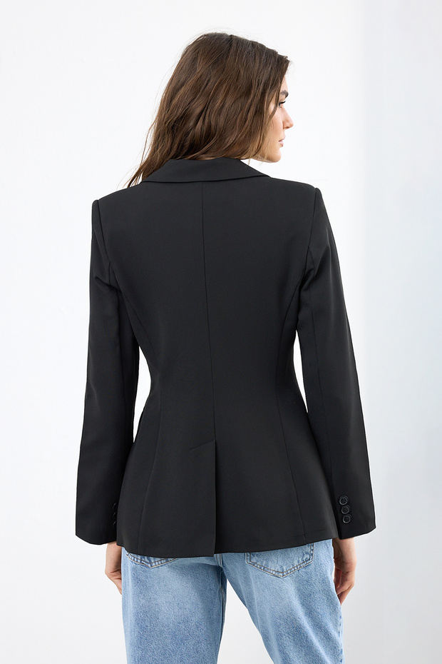 Fekete szabású, derékra illeszkedő szőtt blézerkabát TWOAW26BC00000 - 4
