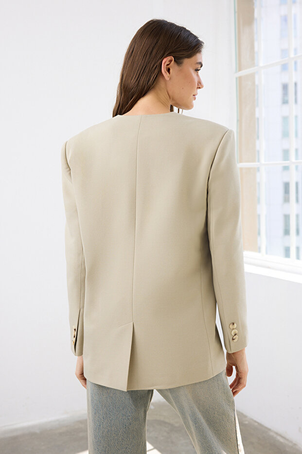 Vizon Çıtçıt Kapamalı Regular/Normal Kalıp Yakasız Dokuma Blazer Ceket TWOAW26BC00030 - 6