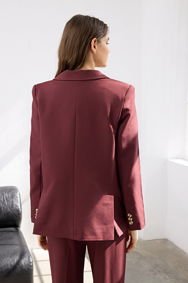 Bordo Regular Astarlı Dokuma Blazer Ceket TWOAW23BC00132 - 5