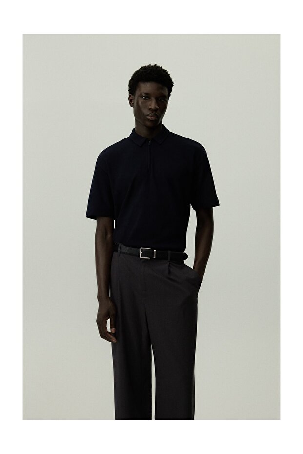 Man Basic Polo Shirt with Zip - 1