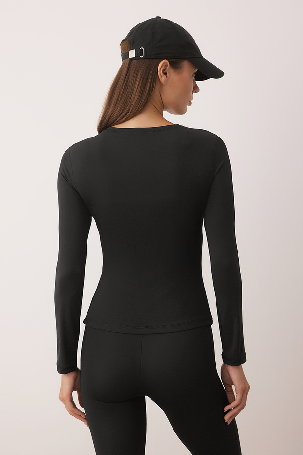 Siyah Dikiş Detaylı Dalgıç/Scuba Kumaş Spor Örme Üst/Bluz THMAW26BZ00004 - 4