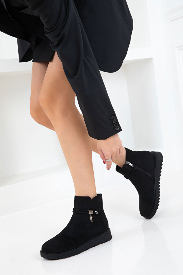 Siyah Süet Kadın Bot & Bootie 21041 - 4