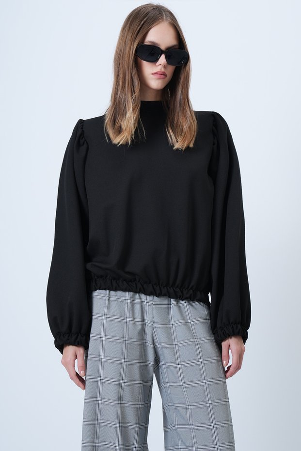Women's Black Balloon Sleeve Regular Fit Stylish Design Blouse Alc-X14649