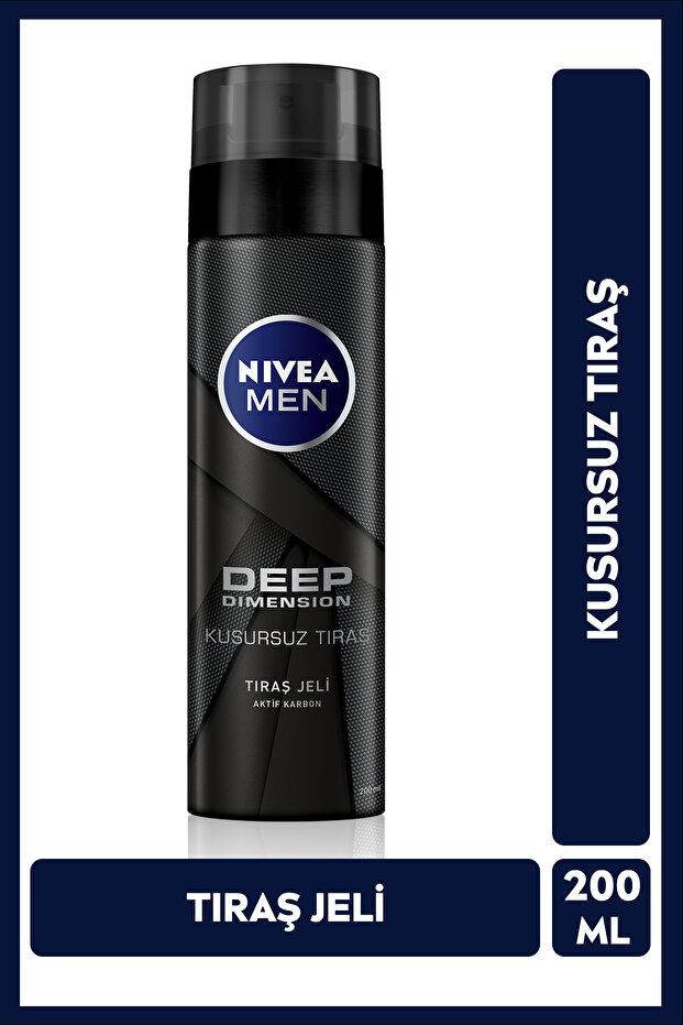 NIVEA MEN Erkek Tıraş Jeli Deep Dimension Aktif Karbon 200ml, Kusursuz ve Kaygan Tıraş, Sakal Temizleyici