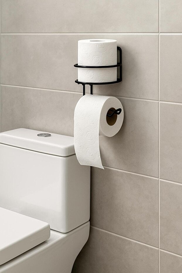 Yuvarlak Yapışkanlı Tuvalet Kağıdı Askısı, Kolay Montajlı WC Kağıtlığı Peçeteliği Tutacağı Askılığı - 1