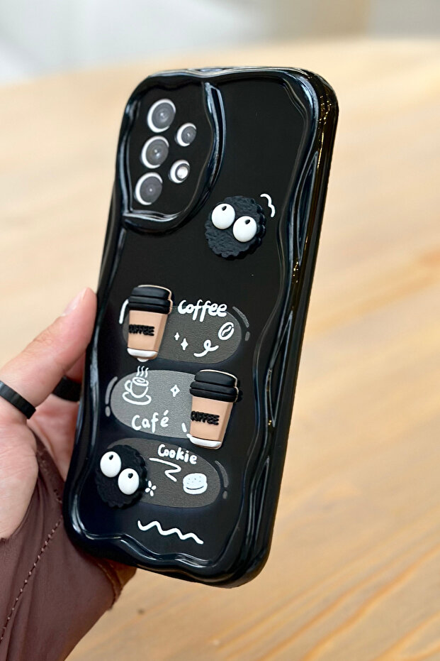 حافظة كوكي بتصميم لامع ثلاثي الأبعاد لهاتف سامسونج جالاكسي A52 بنمط بسكويت القهوة - 4