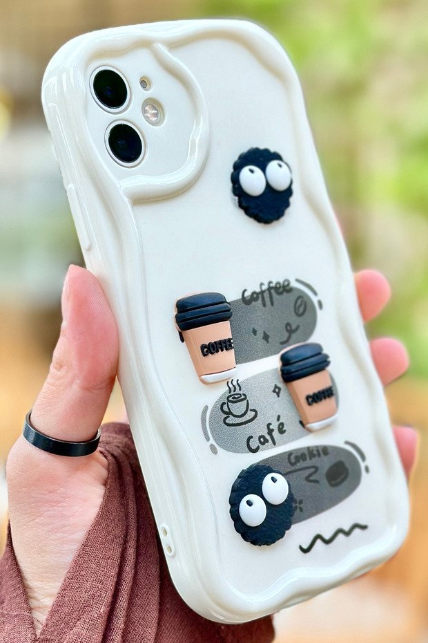 iPhone 12 Coffee Cookie Pattern 3D Cute Shiny Design Cookie Case - 3