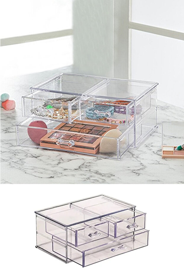 3 Drawer Cosmetic Organizer Acrylic Makeup Organizer Brush Lipstick Jewelry Storage Box