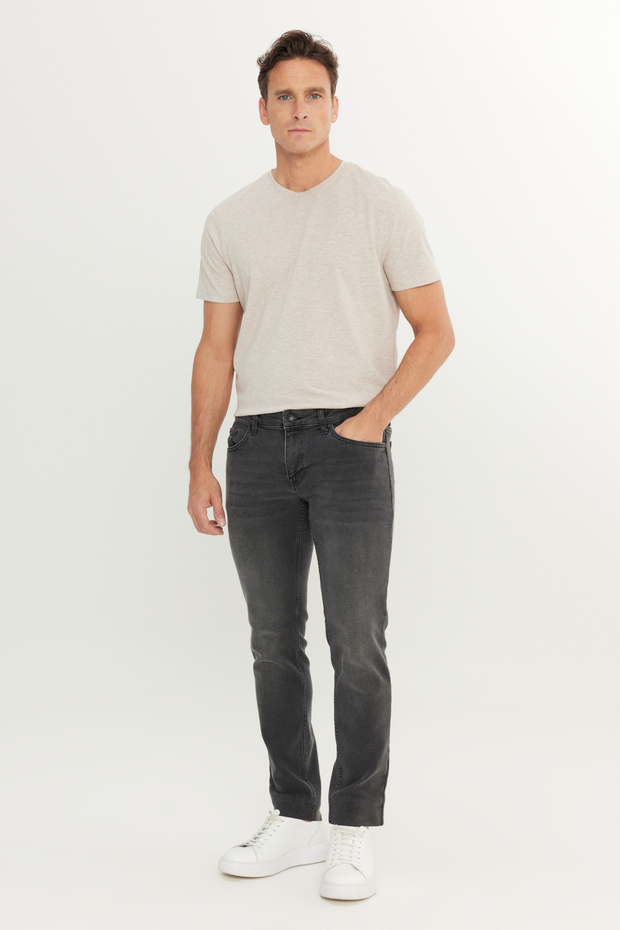 Erkek Antrasit Pamuklu Slim Fit 5 Cep Esnek Jean Denim Kot Pantolon - 1