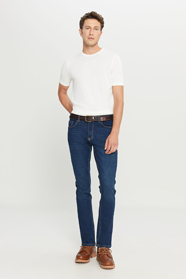 Men's Dark Blue Non-Kneeling Cotton Denim Stretchy Jean Denim Pants S Slim Fit Slim Fit Magic