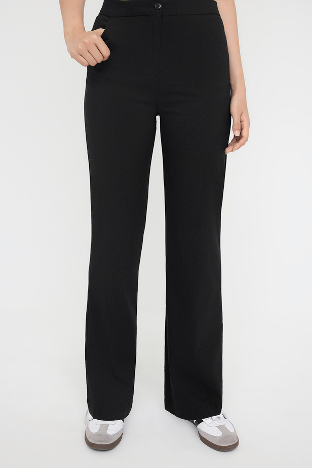 Teen Siyah Fitted Likralı Esnek Wide Leg/Geniş Paça Pantolon TWOAW26PL00009 - 2