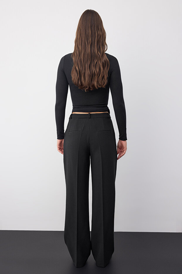 Wardrobe Essentials Siyah İçten Bel Ayarlamalı Wide Leg/Geniş Paça Bootcut Pantolon | TWOAW26PL00028 - 5