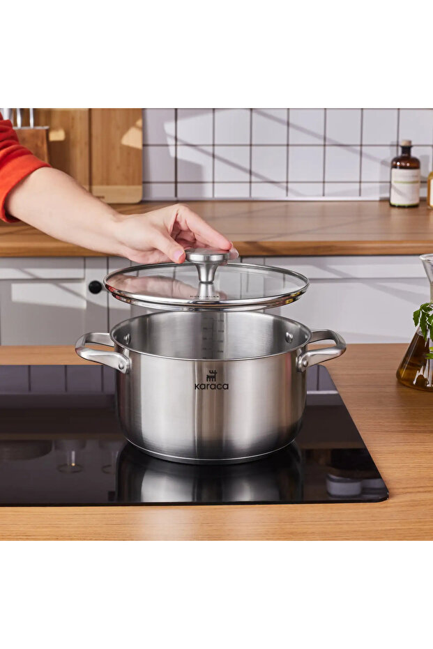 Elite rozsdamentes acél indukciós főzőedény fedővel, 22 cm, ezüst színű - 4