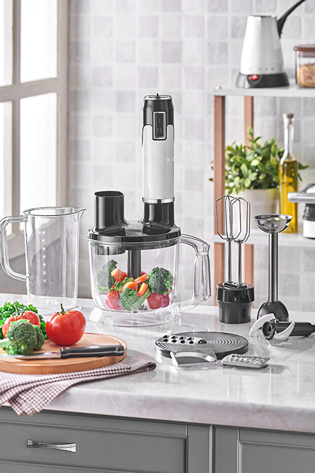 مجموعة خلاط يدوي متعدد الوظائف Shb-3178 باللون الأبيض - 2