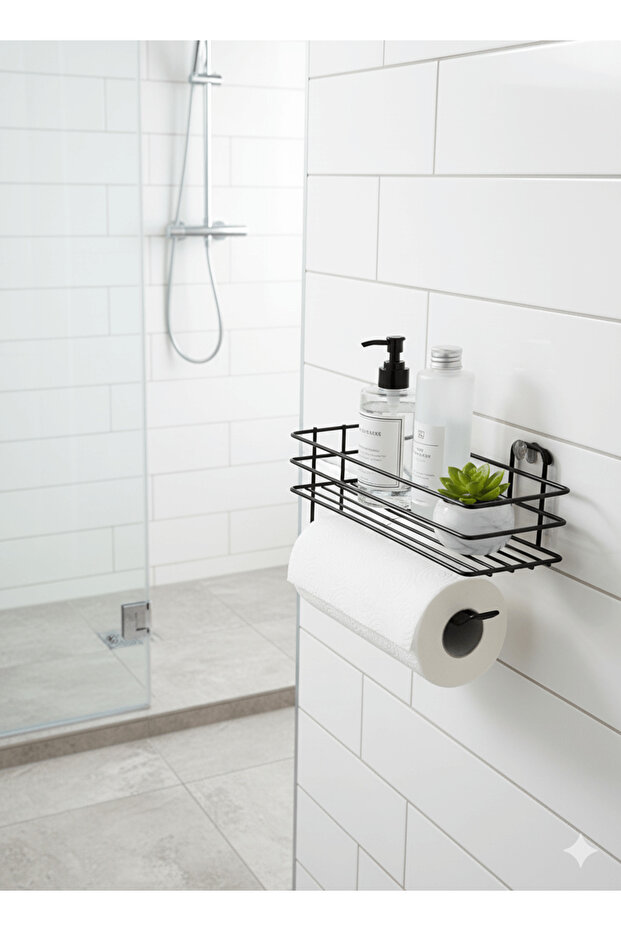 Siyah Yapışkanlı Raflı Kağıt Rulo Havluluk & Peçetelik, Mutfak, Banyo Düzenleyici (Yapıştır/Vidala) - 3