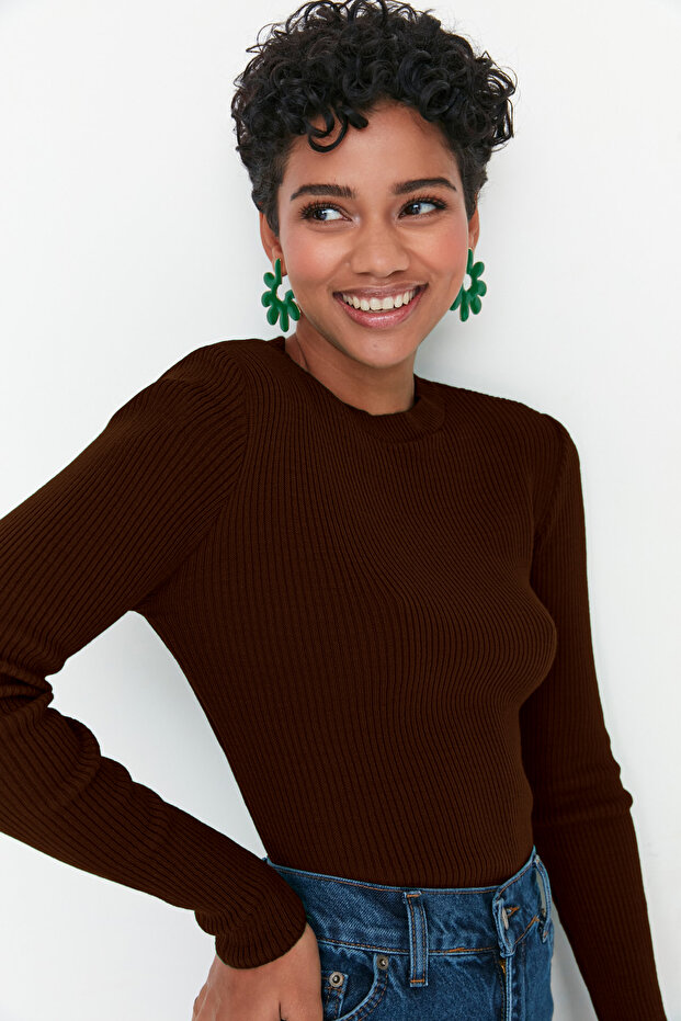 Brauner Basic Strickpullover TWOAW22KZ1708 - 4