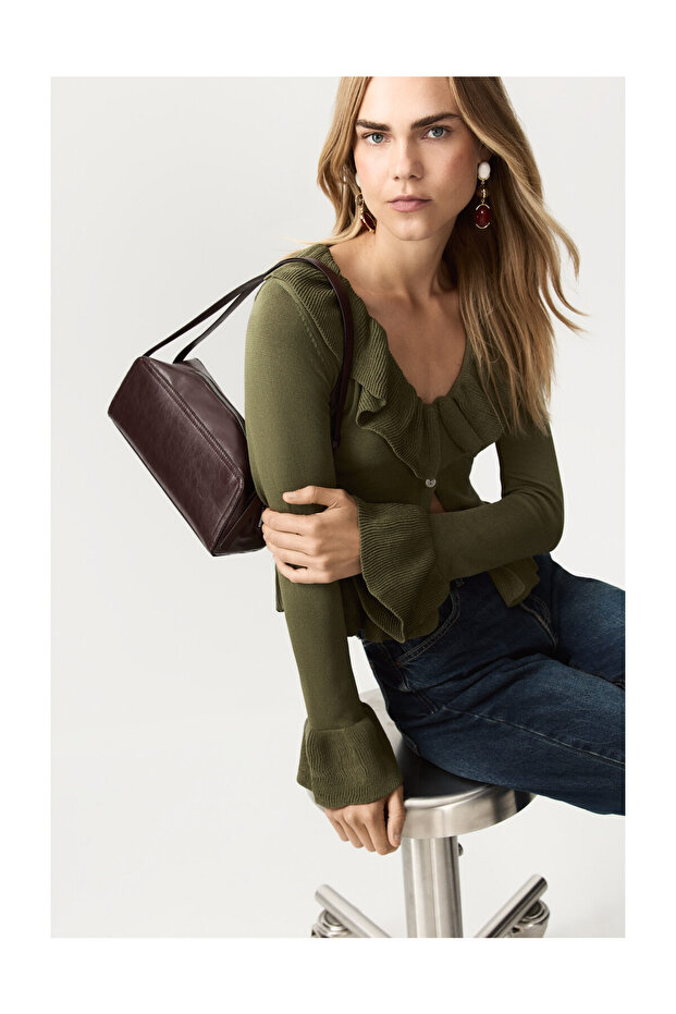 Kobieta Ruffle dzianinowa kurtka - 5