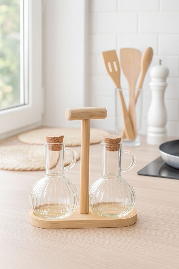 2'li Cam Ahşap Standlı Yağdanlık 300ml TPHSS25YAG00000 - 1