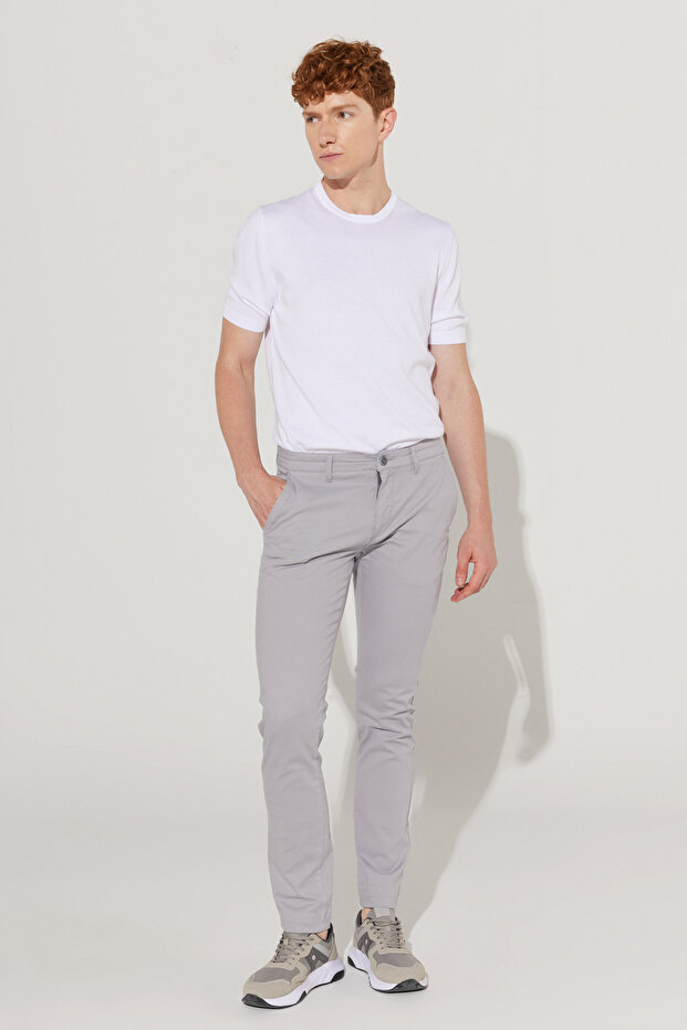 Męskie szare, slim fit, bawełniane, elastyczne, wygodne spodnie chino - 3
