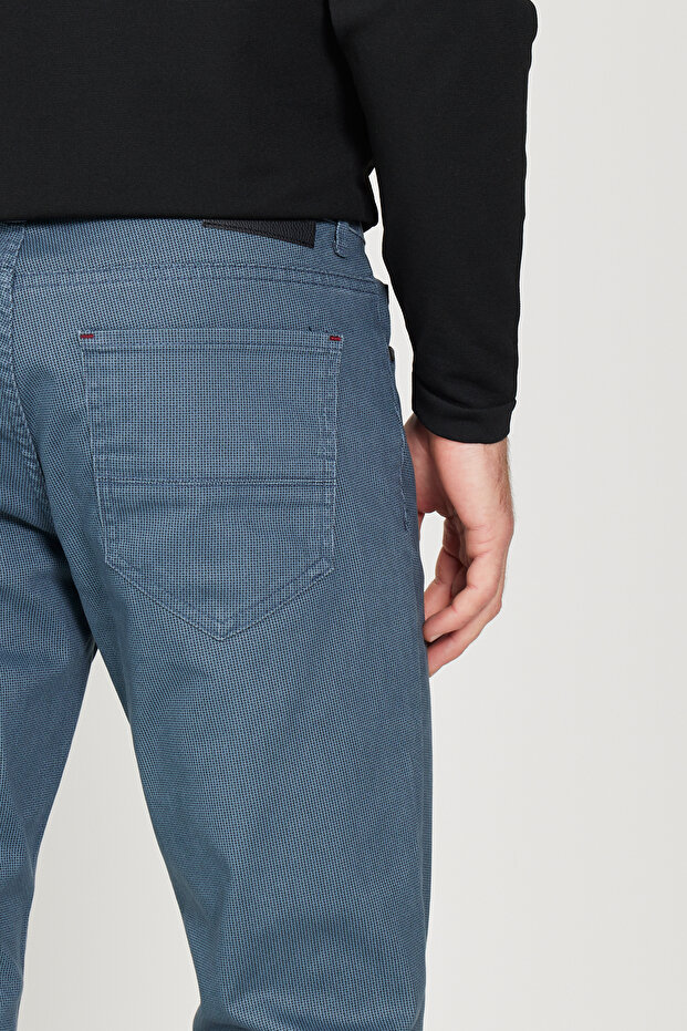 Erkek İndigo Slim Fit Dar Kesim 5 Cepli Desenli Pamuklu Pantolon - 6