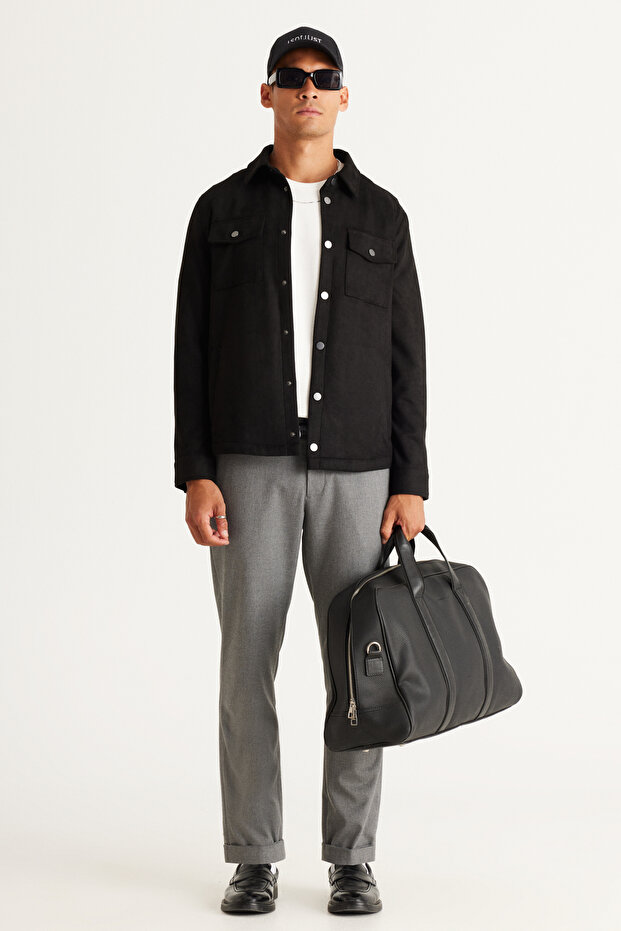 Męskie szare, dopasowane, elastyczne spodnie z wiązaniem w talii - 6