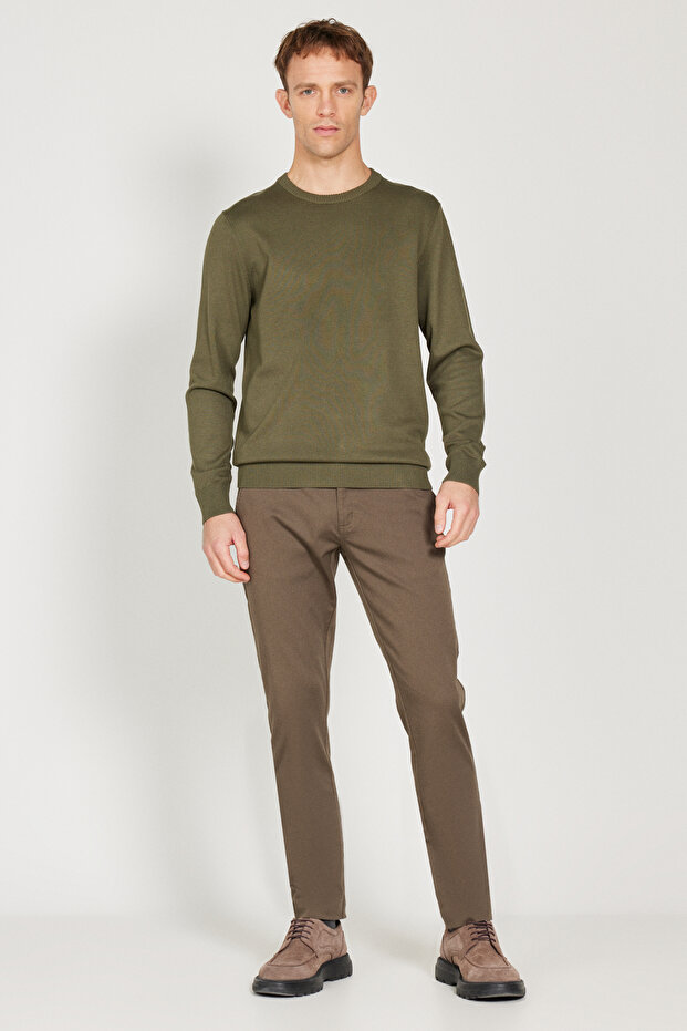 Erkek Haki Slim Fit Dar Kesim Pamuklu Esnek Chino Pantolon - 5