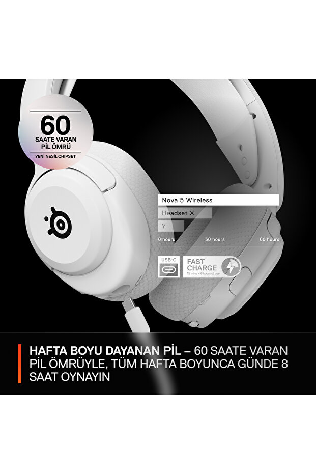 Arctis Nova 5 Wireless ve Bluetooth Kablosuz Gaming Kulaklık - Beyaz - 7