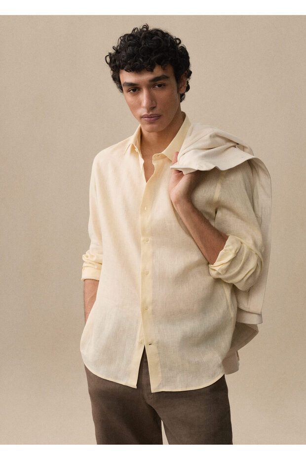 %100 Keten Regular Kesim Gömlek - 1