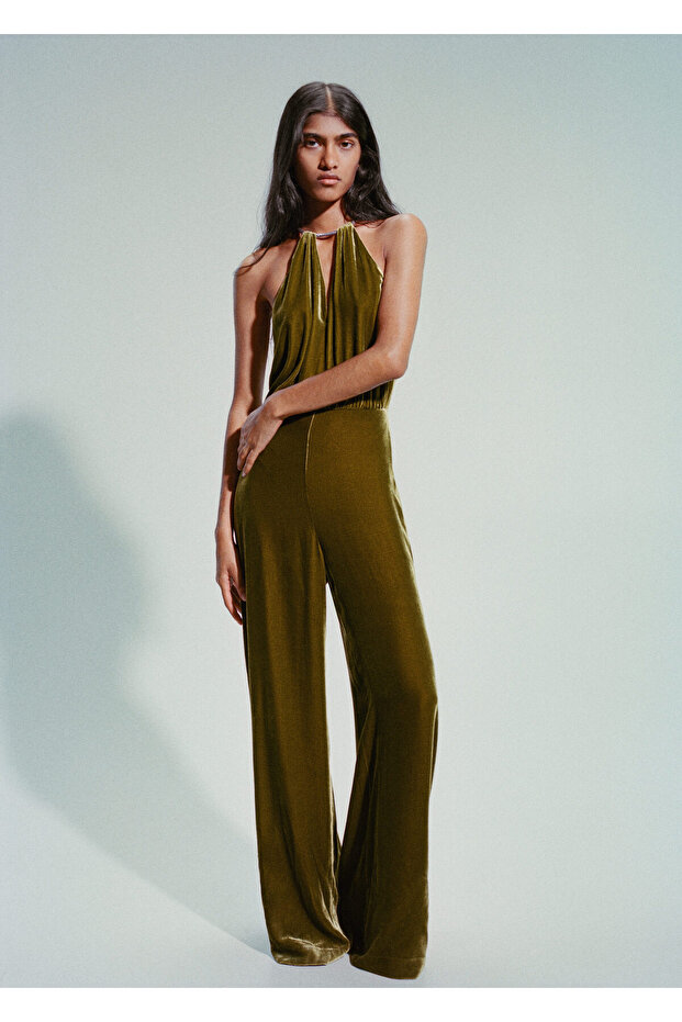 Halter yaka kadife tulum - 7