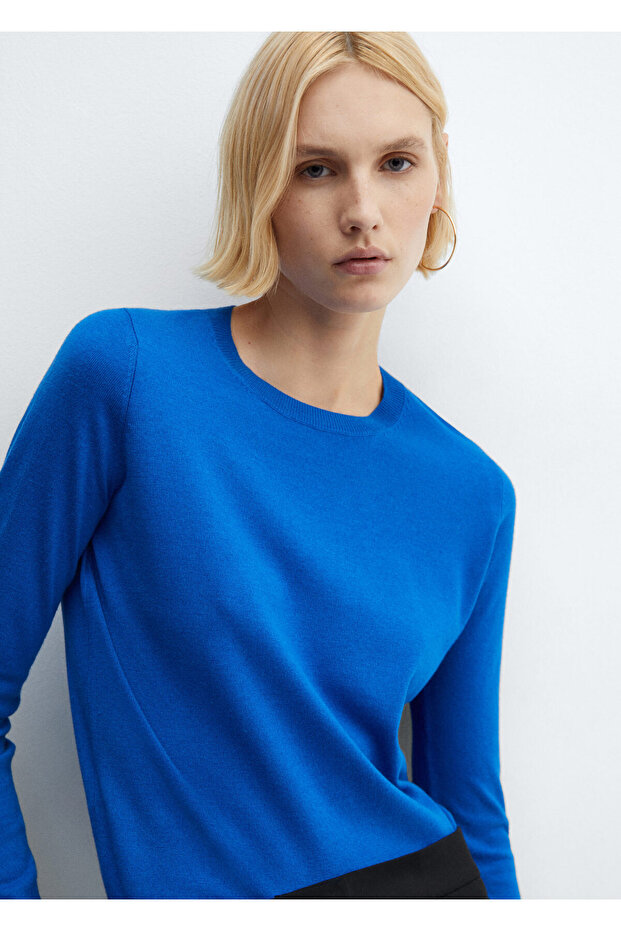 Pamuklu Keten Yuvarlak Yakalı Triko Kazak - 3