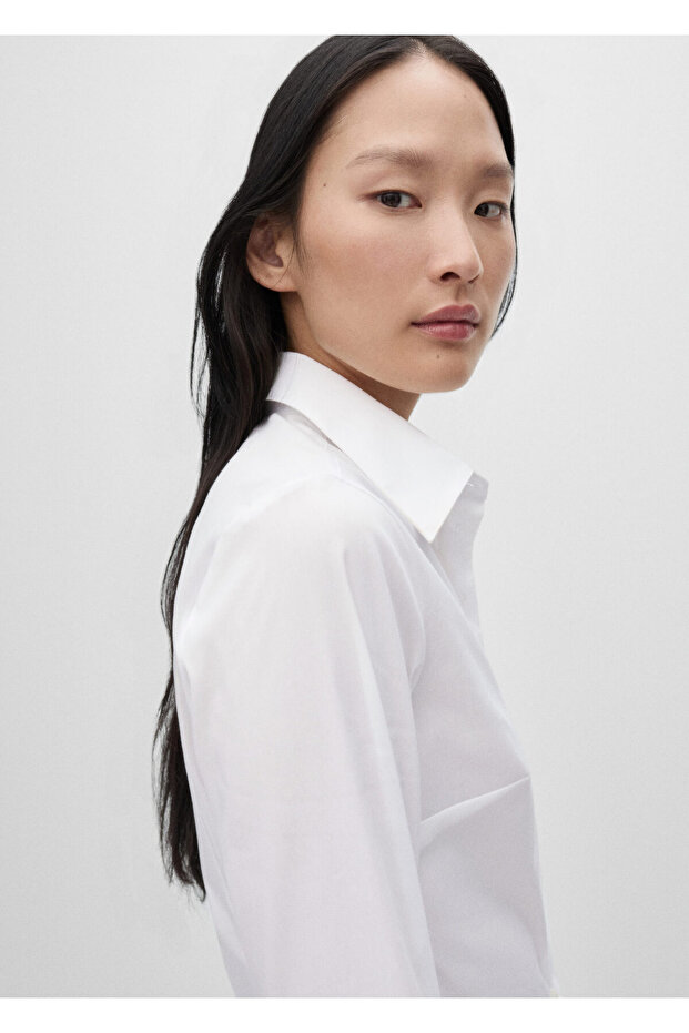 Bedene oturan poplin gömlek - 4