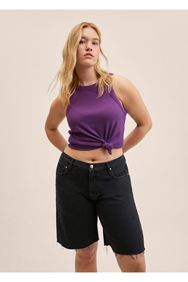 Paçaları Dikişsiz Kot Bermuda Şort - 6