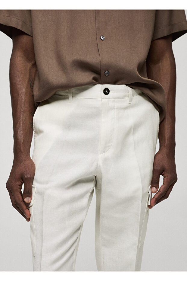 Keten Karışımlı Kargo Pantolon - 3