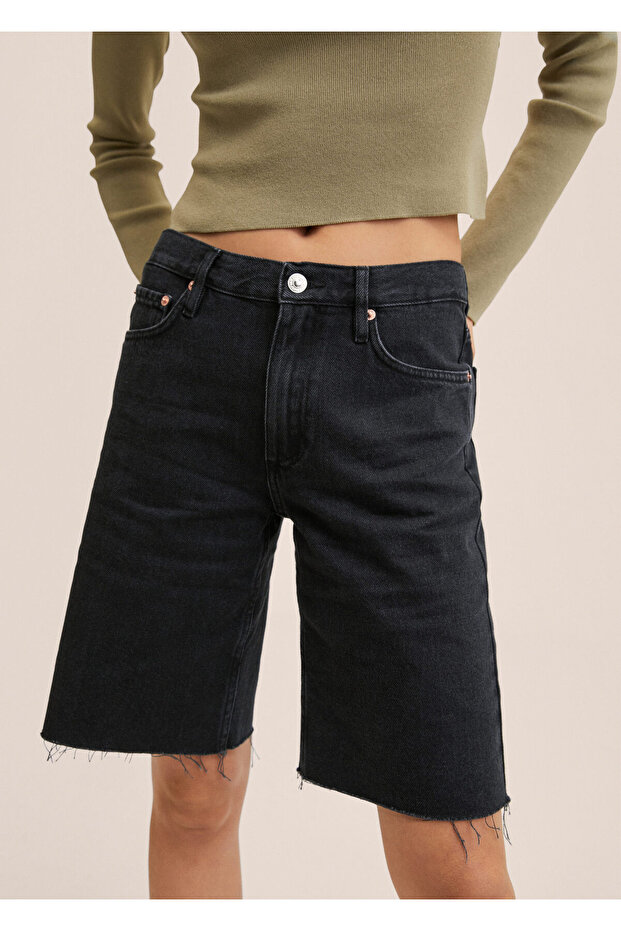 Paçaları Dikişsiz Kot Bermuda Şort - 12