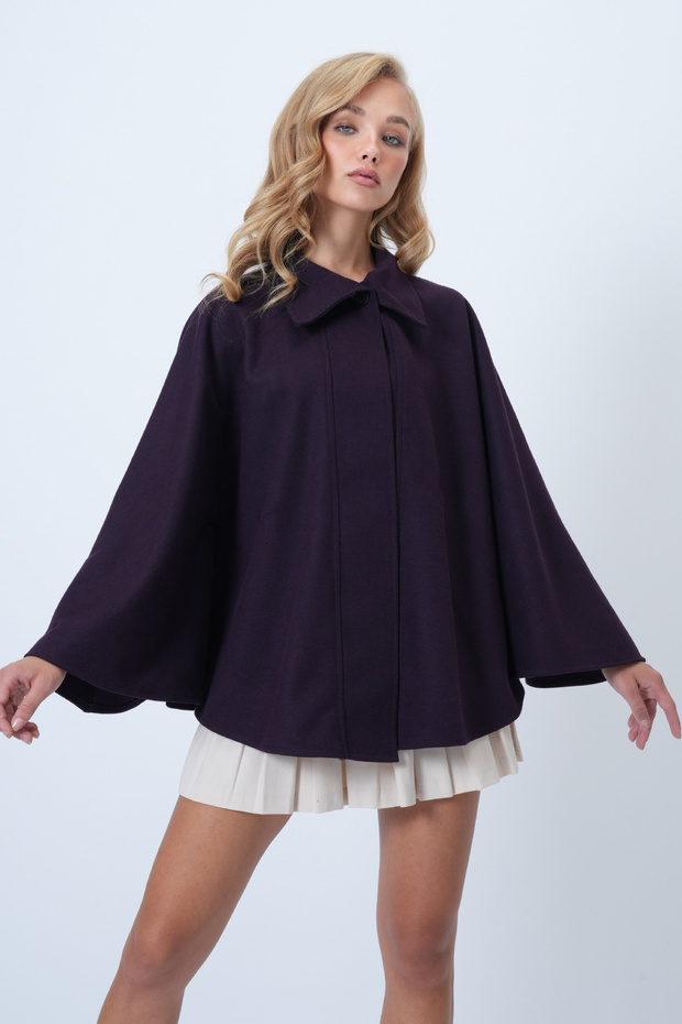 Purple Hidden Placket Cape Cashmere Jacket Alc-X14590