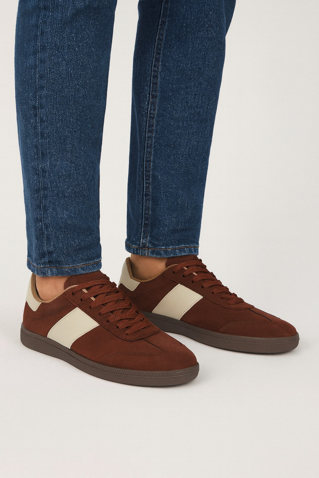 Kahverengi Süet Retro Bağcıklı Erkek Spor Ayakkabı TAKAW26SN00024 - 1