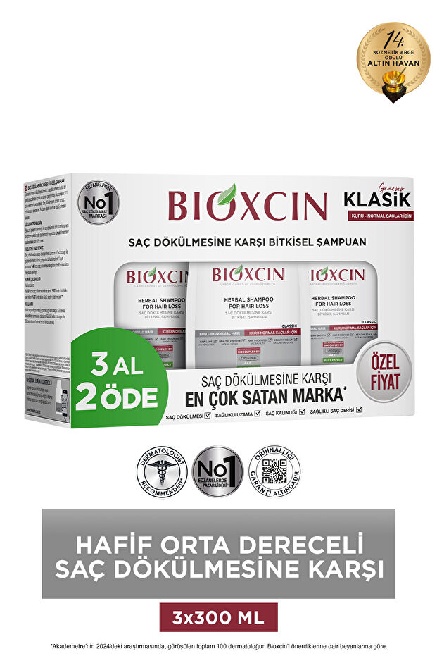 Klasik Kuru Ve Normal Saçlar Için Şampuan 3x300 Ml - Genesis Saç Dökülmesi Şampuanı Kuru ve Normal - 1
