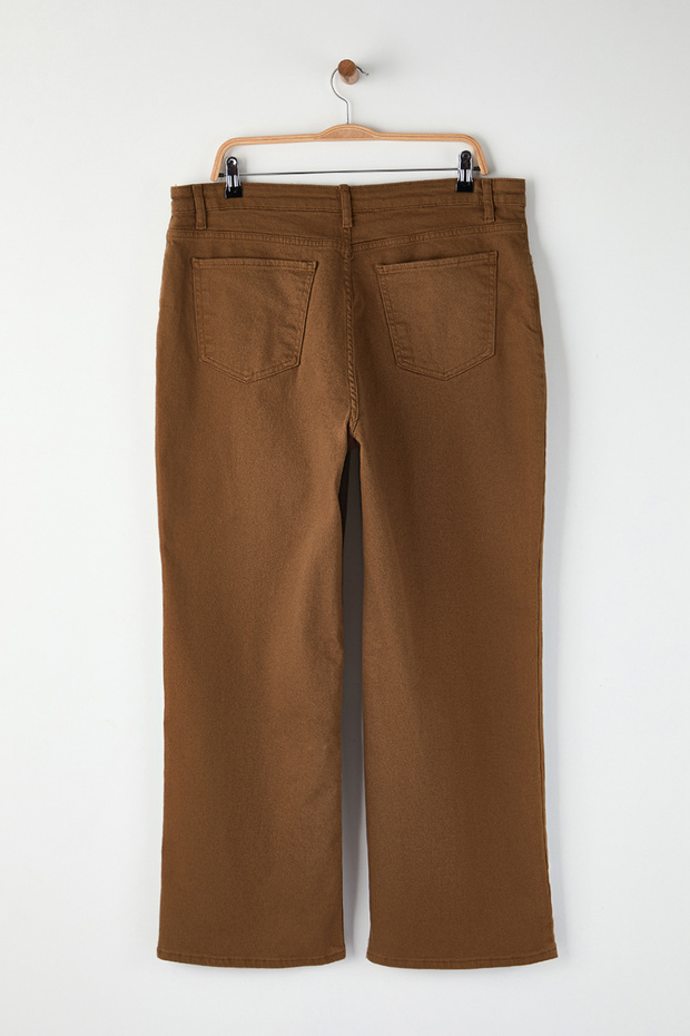 Kahverengi Yüksek Bel Geniş Paça Büyük Beden Wide Leg Jeans TBBAW23CJ00020 - 7