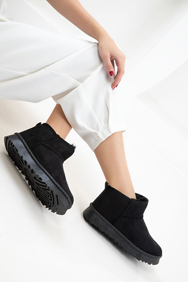 Siyah Süet Kadın Bot & Bootie 21067 - 4