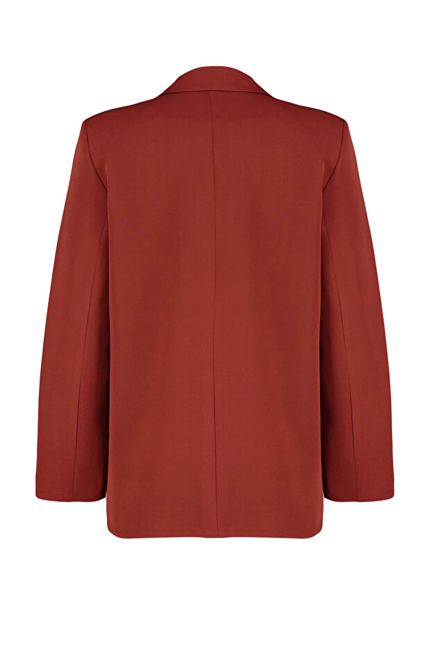 Bordo Kiremit Oversize Düz Kesim Basic Kruvaze Dokuma Blazer Ceket TWOSS24BC00028 - 8