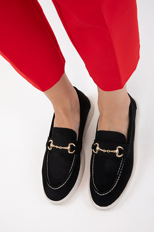 Black Suede Women's Loafer Shoes 21048