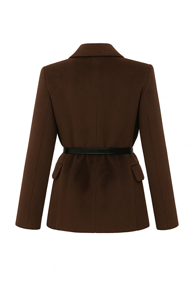 Kahverengi Kemerli Tüylü Kaşe Regular/Normal Kalıp Blazer Blazer Ceket TWOAW26BC00041 - 13