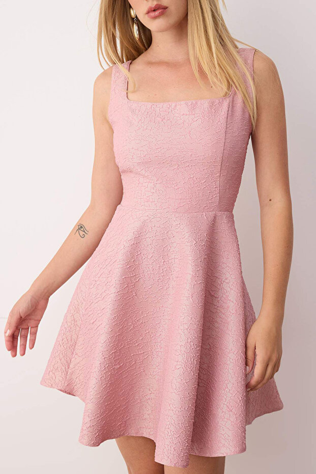 Pembe A Kesim Jakar Mini Şık Gece Mezuniyet Elbisesi TPRSS25EL00311 - 3