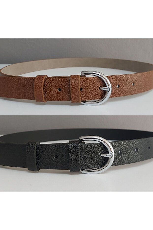 Kadın Siyah-Taba 2'li Kemer Set - 7