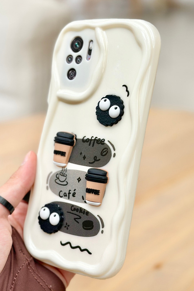 حافظة Redmi Note 10/10s بنمط بسكويت القهوة ثلاثية الأبعاد بتصميم لامع لطيف - 4