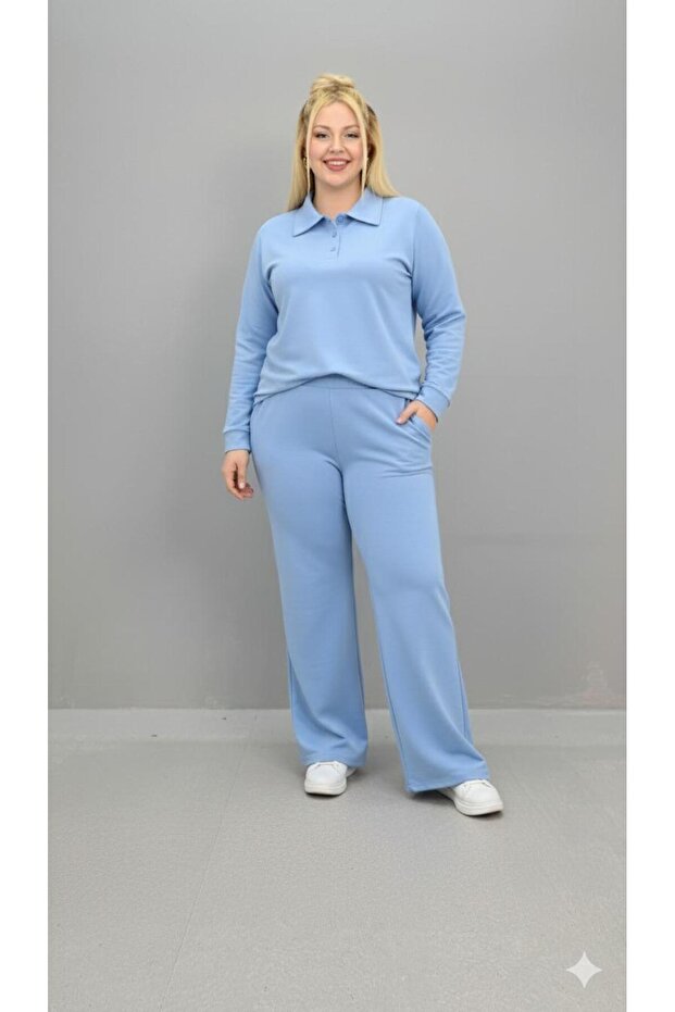 Women's Plus Size Long Sleeve Polo Neck Tracksuit Set 8212-26